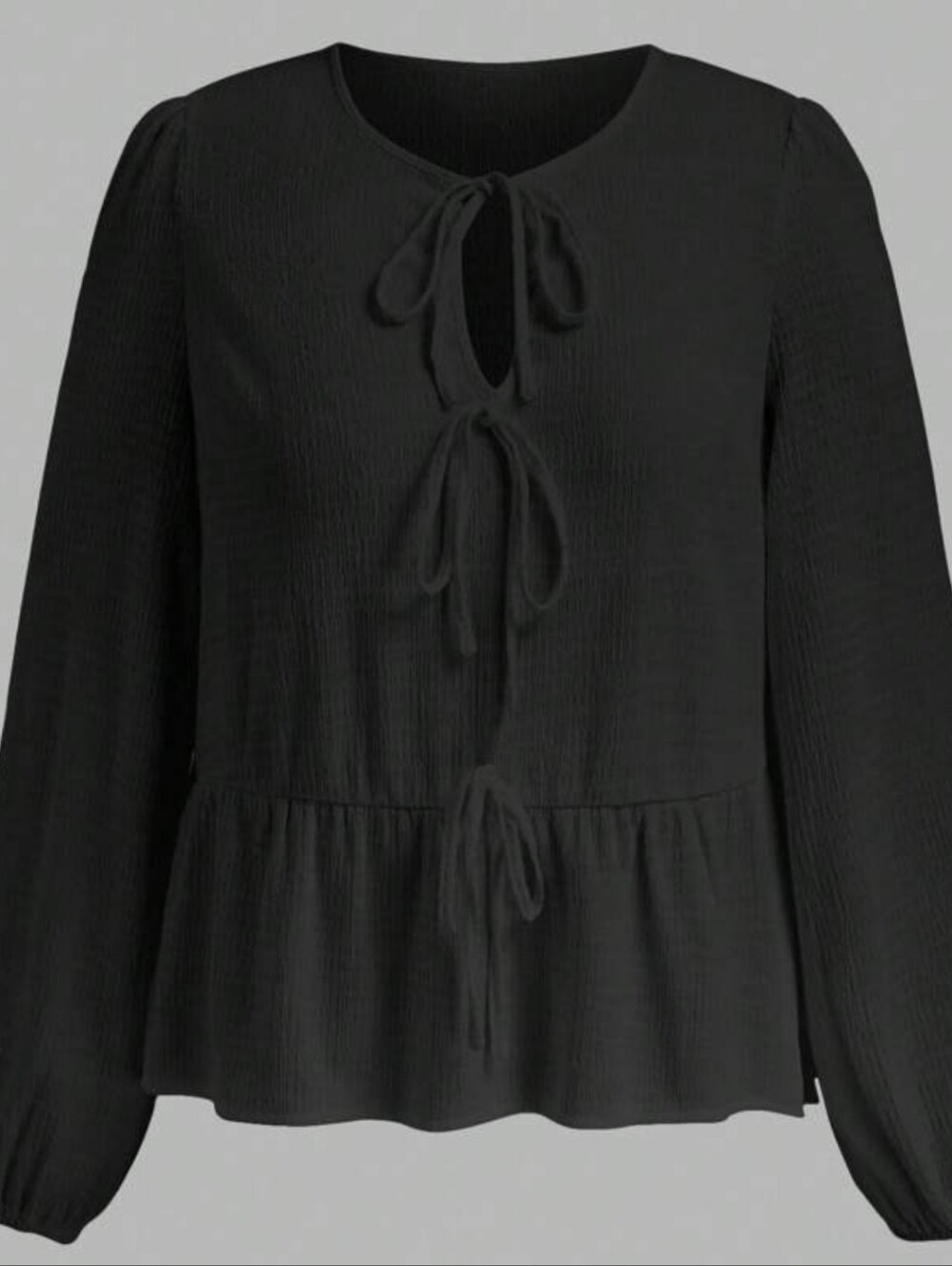 ZESICA Black Tie-Front Peplum Blouse - Women's Top Size L